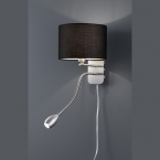 Wandleuchte, Stoffschirm, Schwarz, OSRAM, Leselicht, 23 cm Höhe, Hotelwandleuchte, Suitenbeleuchtung, Motelwandlampe, Bettleuchte, Nachttischleuchte, Innenraumbeleuchtung, Wohnraumbeleuchtung, IP20