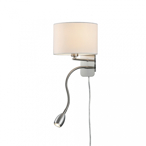 Hotel Wandleuchte, Stoffschirm, Weiss, Leselicht, 20 cm x 23 cm, Bettleuchte, Nachttischleuchte, Schlafzimmer Wandlampe, Leseleuchte, Hotelbeleuchtung, Wohnzimmer Wandlampe, Innenraumbeleuchtung, Wohnraumbeleuchtung, IP20