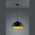 Pendelleuchte, Vintage, Schwarz, Gold, Halbkugel, 50 cm Durchmesser, Hotelbeleuchtung, Esszimmer Hängeleuchte, Küchen Pendellampe, Cafépendelleuchte, Tressen Pendelleuchte, Thekenleuchte, Flurlampe, Innenraumbeleuchtung, Wohnraumbeleuchtung, IP20