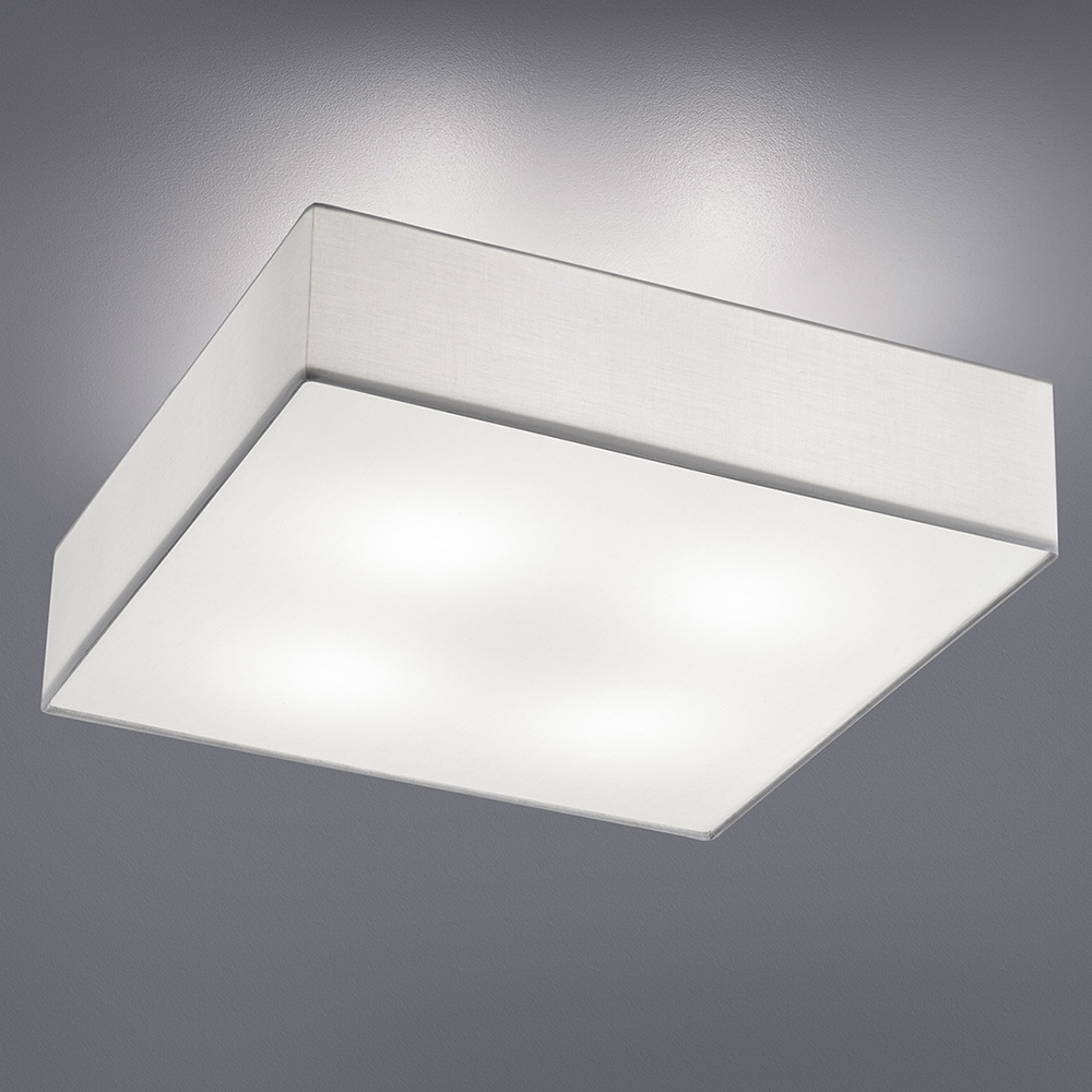 Deckenlampe in quadratischer Form mit Stoffschirm und einer Länge von 50 cm