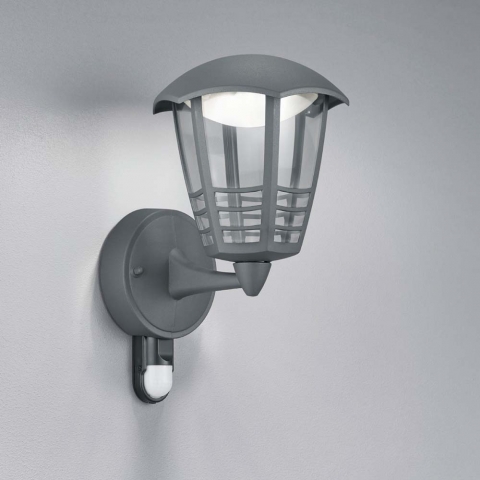 LED Außen Wandleuchte, Anthrazit, Weiß, Bewegungsmelder, 29 cm Höhe, Outdoorleuchte, Fassadenleuchte, Hauswandleuchte, Balkon Wandleuchte, Terrassenbeleuchtung, Wegleuchte, Türeingangsleuchte, Outdoorlampe, IP44