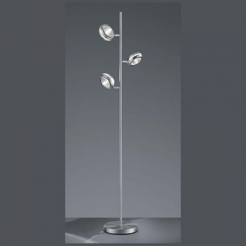 LED-Stehleuchte in nickel matt und transparent klar mit 3 Spots