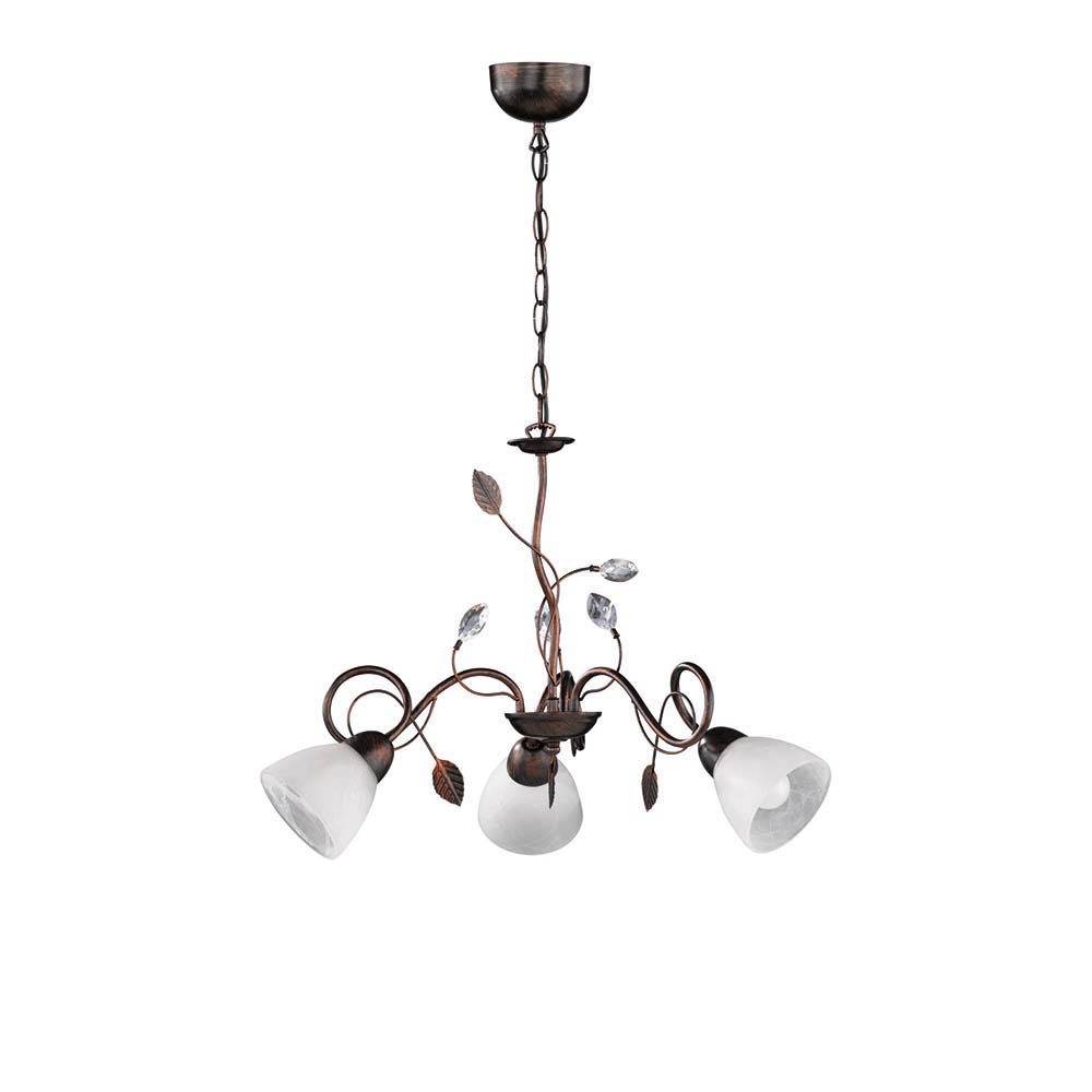 Kronleuchter, Pendelleuchte, Rostfarbig Antik, Vintage-Design, 3 Flammen, 70 cm Ø, Esszimmer Hängeleuchte, Cafébeleuchtung, Dekoleuchte, Lüsterkrone, Wohnraumleuchte, Innenraumleuchte