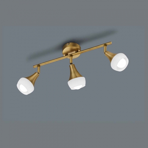 Plafonnier, poutre de plafond, laiton antique, 3 spots, verre, blanc, éclairage de café, lampe de salle d'attente, lampe de cabinet, lampe d'hôtel, lampe de restaurant, spot de plafond de salle à manger, éclairage intérieur, éclairage de salon, IP20