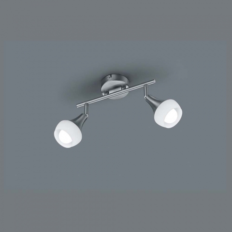 Plafonnier, poutre, hauteur 19 cm, nickel, 2 spots, verre, blanc, lampe de salle d'attente, lampe de cabinet, spot de plafond d'hôtel, spots de plafond de restaurant, éclairage intérieur, éclairage domestique, IP20