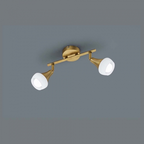 Deckenlampe, 2er Strahler, Metall, Altmessing, Glas, Weiss, Fassung E14, Cafébeleuchtung, Kinostrahler, Flurbeleuchtung, Stromsparend, Wartezimmerleuchte, Praxislampe, Hotellampe, Innenraumbeleuchtung, Wohnraumbeleuchtung, IP20