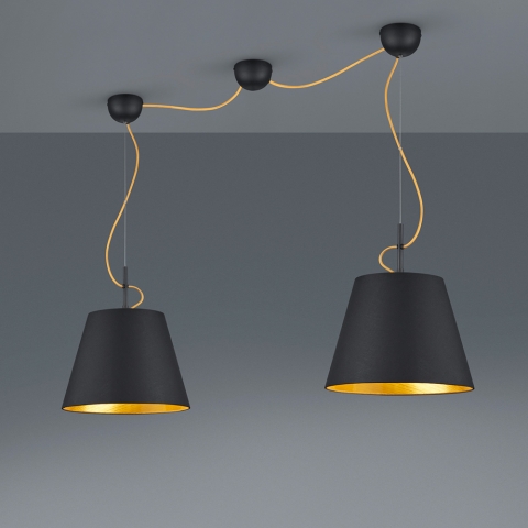 Schwarze Pendelleuchte mit 2 Lichtquellen und 150 cm Höhe
