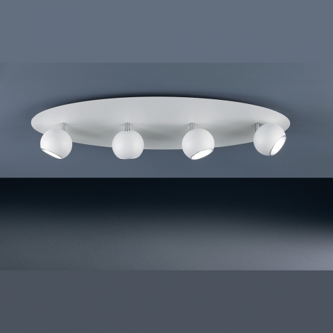 Weiße Deckenlampe mit 4 Kugelspots und einer Länge von 80 cm