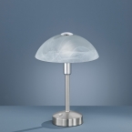 LED-Tischleuchte, Nickel, Tastdimmer, Glasschirm, 350 Lumen, 22 cm Ø