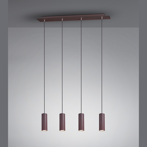 Hängeleuchte, Braun, 4 Strahler, 150 cm Höhe, Höhenverstellbar, Tresenbeleuchtung, Thekenleuchte, Cafébeleuchtung, Esszimmer Pendelleuchten, Küchentischleuchte, Praxisleuchte, Innenraumleuchte, Wohnraumbeleuchtung
