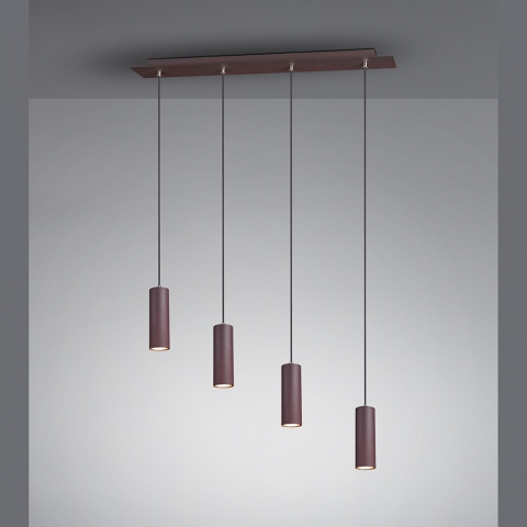Hängeleuchte, Braun, 4 Strahler, 150 cm Höhe, Höhe verstellbar