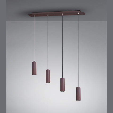 Hängeleuchte, Braun, 4 Strahler, 150 cm Höhe, Höhe verstellbar