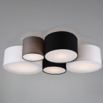 Deckenlampe mit 5 runden Stoffschirmen 90 cm Länge 
