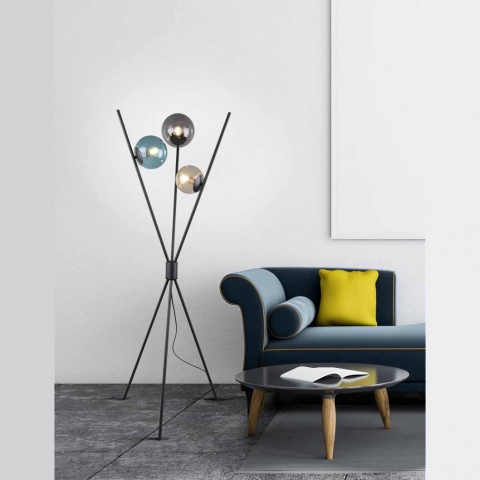 Millieu Schlafzimmerbeleuchtung Dekorative Stehleuchte, Schwarz, Glas, Bunt, 3 Beine, 3 Strahler, 156 cm Höhe, Hotelzimmer Stehleuchte, Restaurant Stehlampe, Flurbeleuchtung
