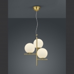 Hängeleuchte, Messing, 3 Kugelschirme, Weiß, 150 cm Höhe, Esszimmer Pendelleuchte, Hotelbeleuchtung, Innenraumbeleuchtung, Flurlampe, Dielenbeleuchtung, Wartezimmer Pendelleuchte, Praxis Pendelleuchte, Innenraumbeleuchtung, Wohnraumbeleuchtung, IP20