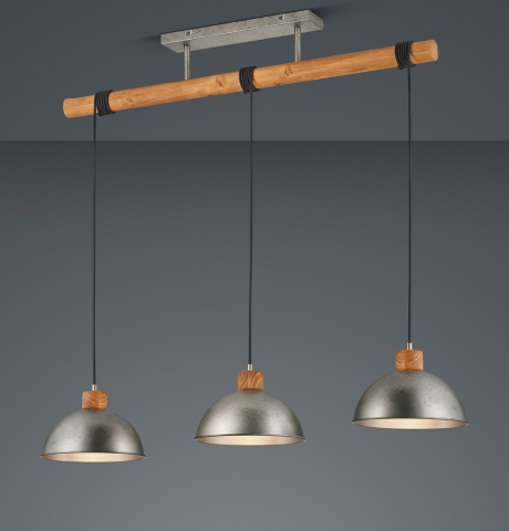 Pendelleuchte, Restaurantleuchte, Industrial-Design, 3 Strahler, Rund, Esszimmerbeleuchtung, Aufhängung am Holzstab, Stromsparend, Hotelpendelleuchte, Cafébeleuchtung, Wartezimmerleuchte, Innenraumbeleuchtung, Wohnraumbeleuchtung, IP20