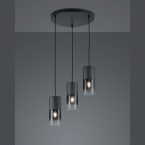 Pendelleuchte, 3 Strahler, Rauchfarbig, 37 cm Ø, Hotel-Design, Esszimmer Hängeleuchte, Flurbeleuchtung, Tresenbeleuchtung, Cafébeleuchtung, Innenraumleuchte, Wohnraumbeleuchtung, Thekenleuchte, Praxisthekenbeleuchtung