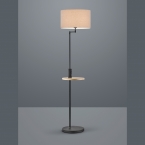 Stehleuchte, Schwarz. Stoffschirm, Ablage, USB-Anschluss, 160 cm Höhe, Hotelstehleuchte, Wartezimmerleuchte, Praxisstehbeleuchtung, Foyerstehleuchte, Wartebereichsleuchte, Innenraumbeleuchtung, Wohnraumbeleuchtung, IP20
