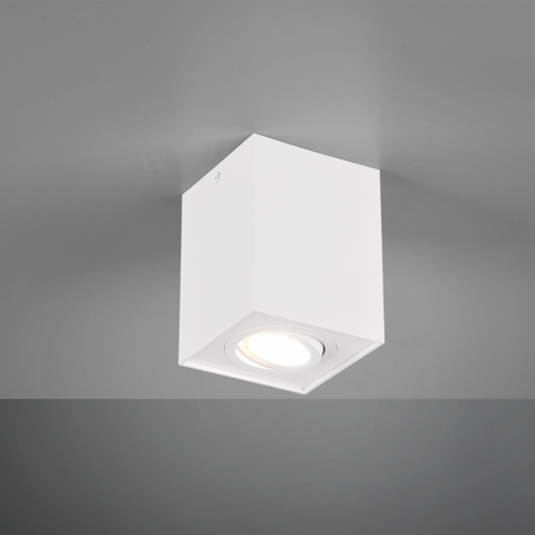 Deckenleuchte, Quadratisch, Weiss, 1er Spot, 9 cm x 9 cm, Flurbeleuchtung, Wartezimmer Deckenstrahler, Praxisbeleuchtung, Wohnzimmer Deckenlicht, Schlafzimmer Deckenspot, Innenraumbeleuchtung, Wohnraumbeleuchtung