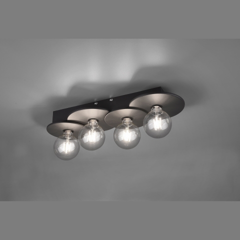 Schwarze moderne Deckenlampe mit 4 Sockeln und 53 cm Breite