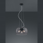 Suspension, Abat-jour en verre, Couleur fumée, Rond, 150 cm de hauteur, 40 cm de Ø, Suspension de salle à manger, Suspension de café, Suspension de cuisine, Suspension de salon, Suspension de salle d'attente, Suspension de cabinet médical, Éclairage intérieur, Éclairage domestique, IP20