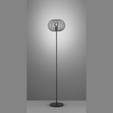 Stehleuchte, Korbdesign, Schwarz, Lichteffekt, Fussschalter, 30 cm Durchmesser, Flurbeleuchtung, Caféleuchte, Wohnraumleuchte, Innenraumbeleuchtung, IP20