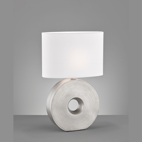 Lampe de table décorative de salon, abat-jour en tissu, blanc, pied en céramique, argent, motif, interrupteur à cordon, hauteur 53 cm, lampes de table d'hôtel, éclairage de commode, éclairage d'étagère, éclairage de buffet