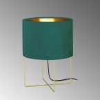 Lampe de table de restaurant, or, turquoise, tissu velours, interrupteur à cordon, hauteur 32 cm, lampe de chambre à coucher, lampe de lit, lampe de chambre d'hôtel, lampe de table de salon, éclairage de buffet, éclairage de commode, éclairage intérieur, éclairage domestique, IP20