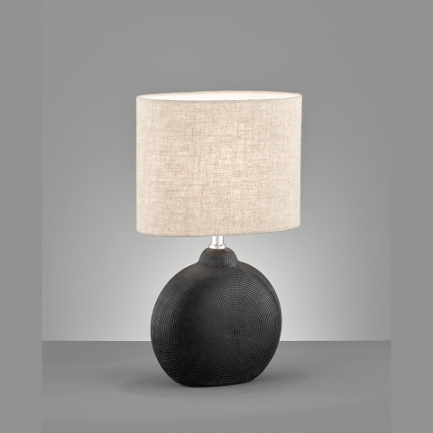 Éclairage hôtelier Chambre Lampe de table, structure, pied en céramique, noir, abat-jour en tissu, marron, interrupteur à cordon, hauteur 36 cm, éclairage décoratif, éclairage de buffet, lampe de table d'étagère, éclairage de chevet, lampe de lit