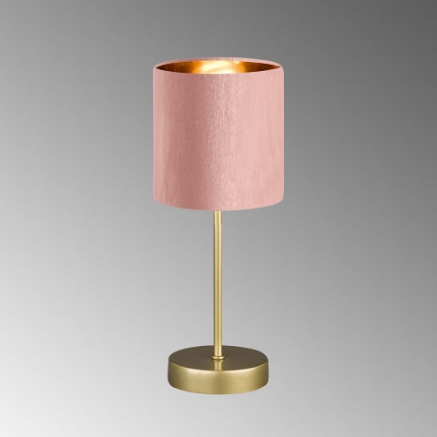 Lampe de table d'hôtel, tissu velours, rose, métal, or, interrupteur à cordon, hauteur 34 cm, éclairage de chevet, lampe de bureau classique, lampe de table de chambre à coucher, lampe de lit, éclairage intérieur, éclairage du salon