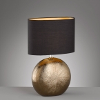 Tischleuchte, Keramikfuss, Bronze, Stoffschirm, Schwarz, Schalter, 53 cm Höhe, Hotelzimmer Tischleuchte, Schlafzimmerleuchte, Restaurant Tischlampe, Sideboardleuchte, Regalleuchte, Kommodenleuchte, Innenraumleuchte, Anrichtenbeleuchtung, Wohnraumbeleuchtung, Bettleuchte, Nachttischleuchte, IP20