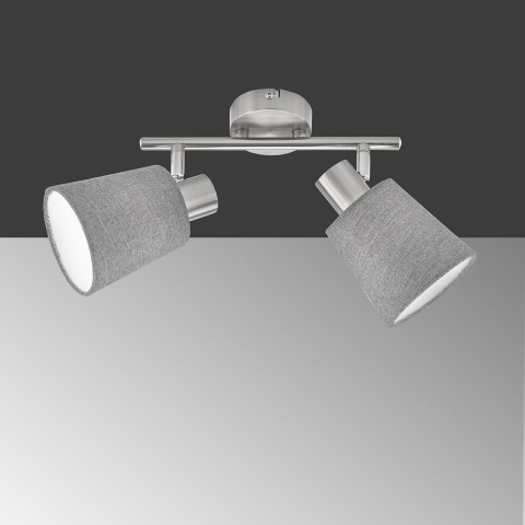Spot de plafond, ajustable, 2 spots, abat-jour en tissu, gris, 25 cm x 11 cm, éclairage de couloir, éclairage d'allée, éclairage de hall d'entrée, éclairage de salon, éclairage de café, éclairage de chambre d'hôtel