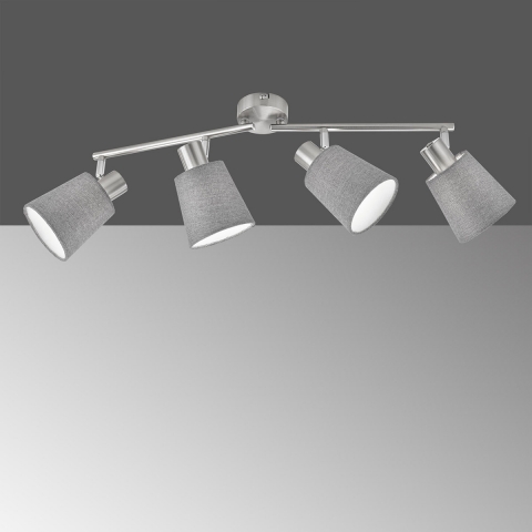 Plafonnier, abat-jour en tissu, gris, 4 spots, orientable, 60 cm x 11 cm, spot, éclairage de la salle à manger, éclairage du salon, éclairage du café, éclairage du couloir, éclairage de la chambre d'hôtel