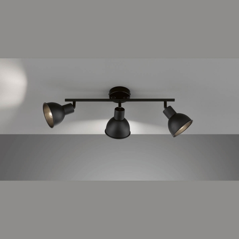 Deckenleuchte, Schwarz, 3 Spots, verstellbar, 45 cm x 12 cm, Cafébeleuchtung, Hotel Deckenstrahler, Praxisdeckenleuchte, Wartezimmerleuchte, Innenraumbeleuchtung, Wohnraumbeleuchtung, IP20
