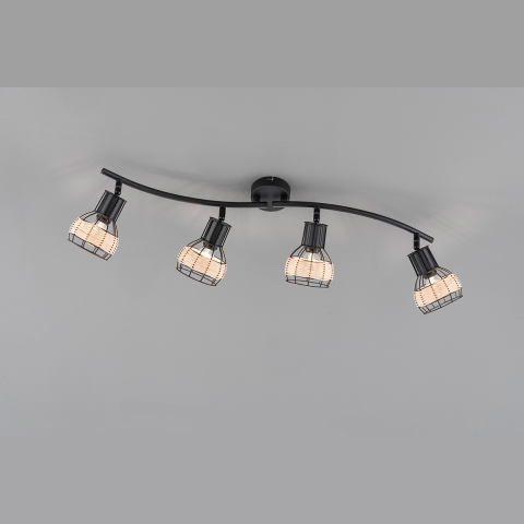 Deckenleuchte, Rattanschirm, Schwarz, Schwenkbar, 70 cm x 11 cm, Cafébeleuchtung, Barleuchte, Wartezimmerleuchte, Praxislampe, Flurbeleuchtung, Innenraumbeleuchtung, Wohnraumbeleuchtung, IP20