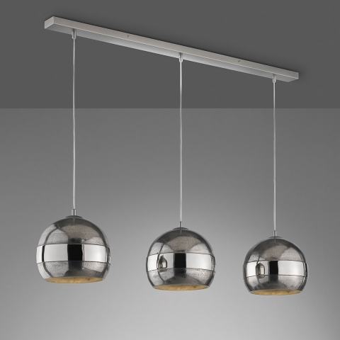 Lampe suspendue vintage, décorative, 3 abat-jour, nickel, 115 cm x 25 cm, éclairage de table de salle à manger, suspension de comptoir de cabinet, lampe suspendue de comptoir de bar, éclairage de table de cuisine, éclairage de salle