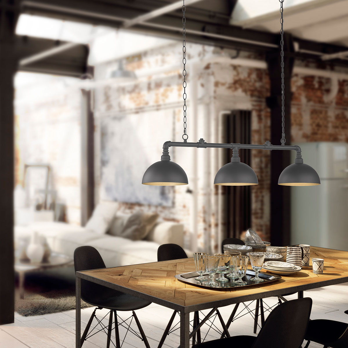 IDEGU 3 Pendelleuchte, Industriell, Diamantform, 25 Cm, E27 - Für Wohnzimmer, Küche & Café
