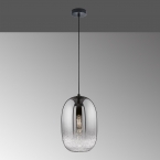 Pendelleuchte, Glasschirm, Oval, Rauchfarbig, 20 cm Ø, Restaurant Hängeleuchte, Hotellampe, Flurbeleuchtung, Esszimmerleuchte, Küchenlampe, Cafébeleuchtung, Innenraumbeleuchtung, Wohnraumbeleuchtung, IP20
