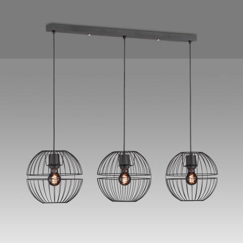 Restaurant Wohnzimmer Dekorative Pendelleuchte, Schwarz, Korb-Design, 3 Strahler, 100 cm x 25 cm, Esszimmerleuchte, Küchen Pendelleuchte, Wohnzimmerbeleuchtung, Innenraumleuchte, IP20