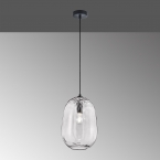 Dekorative Pendelleuchte, Grau, transparent, Glasschirm, 26 cm Durchmesser, Esszimmer Hängeleuchte, Restaurant Pendelleuchte, Hotelleuchte, Barbeleuchtung, Wohnraumleuchte