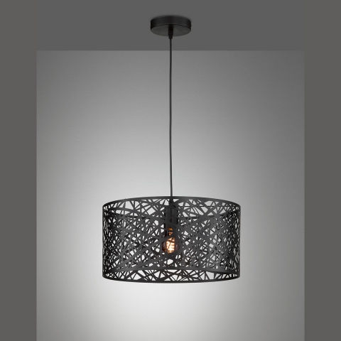 Schlafzimmerbeleuchtung Pendelleuchte, extravagant, Schwarz, Lichteffekt, Gitterstruktur, 40 cm Durchmesser, Esszimmer Hängeleuchte, Hotel Pendelleuchte, Restaurant Hängeleuchte, Praxis Wartezimmer Pendelbeleuchtung, Wohnraumleuchte, Innenraumleuchte