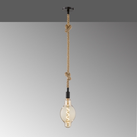 Pendelleuchte, Schwarz, Braun, Esszimmer Hängeleuchte, Hanfseilaufhängung, 140 cm, Küchentischleuchte, Dekoleuchte, Flurbeleuchtung, Vintage Seilleuchte