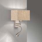 Applique murale, abat-jour en tissu, couleur sable, liseuse LED, bras flexible, 38 cm x 25 cm, applique de chambre, lampe d'hôtel, liseuse, lampe de lit, lampe de chevet, éclairage intérieur, éclairage domestique, IP20
