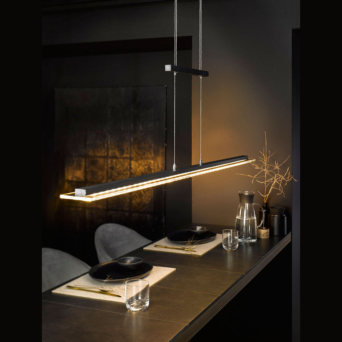 LED Pendelleuchte Schwarz H he Verstellbar Dimmer 64 Cm X 9 Cm