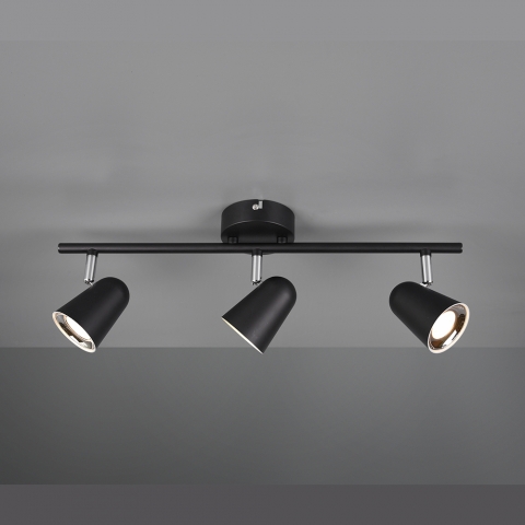 LED Deckenstrahler, Schwarz, Deckenleuchte, 3 Spots, Beweglich, 48 cm x 17 cm, Cafébeleuchtung, Hotel Deckenstrahler, Wartezimmer Deckenspots, Praxis Deckenleuchte, Hoteldeckenstrahler, Flurbeleuchtung, Dielenlampe, Kellerleuchte, Wohnzimmerdeckenlicht, Wohnraumbeleuchtung, Innenraumbeleuchtung, IP20