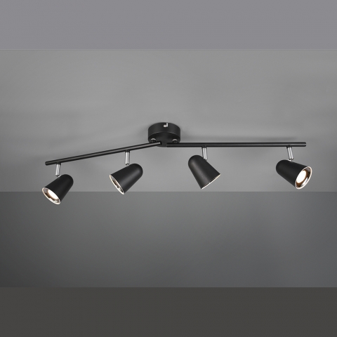 LED Deckenleuchte, Schwarz, 4 Strahler, Schwenkbar, 78 cm x 9 cm