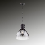 Pendelleuchte, Schwarz, Glasschirm, Rauchfarbig, Kettenaufhängung, 30 cm Durchmesser, Restaurantbeleuchtung, Hotel Hängeleuchte, Cafépendellampe, Flurbeleuchtung, Esszimmerlampe, Innenraumbeleuchtung, Wohnraumbeleuchtung, IP20