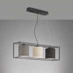 Restaurantbeleuchtung Pendelleuchte, 3 Strahler, Stoffschirme, Seilaufhängung, 90 cm x 20 cm, Esszimmer Hängeleuchte, Cafébeleuchtung, Küchen Pendellampe, Tresenleuchte, Thekenlicht, Rezeptionsleuchte, Wohnraumbeleuchtung, Innenraumbeleuchtung, IP20