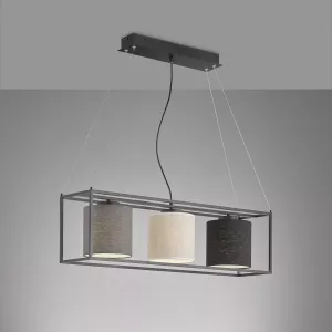 Restaurantbeleuchtung Pendelleuchte, 3 Strahler, Stoffschirme, Seilaufhängung, 90 cm x 20 cm, Esszimmer Hängeleuchte, Cafébeleuchtung, Küchen Pendellampe, Tresenleuchte, Thekenlicht, Rezeptionsleuchte, Wohnraumbeleuchtung, Innenraumbeleuchtung, IP20