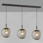 Esszimmerbeleuchtung Pendelleuchte, 3 Strahler, Glasschirm, Kugel, Messing, Rauchfarben, 110 cm x 25 cm, Tresenbeleuchtung, Praxisbeleuchtung, Thekenbeleuchtung, Hotel Pendellampe, Wohnzimmer Hängeleuchte, Küchenlicht